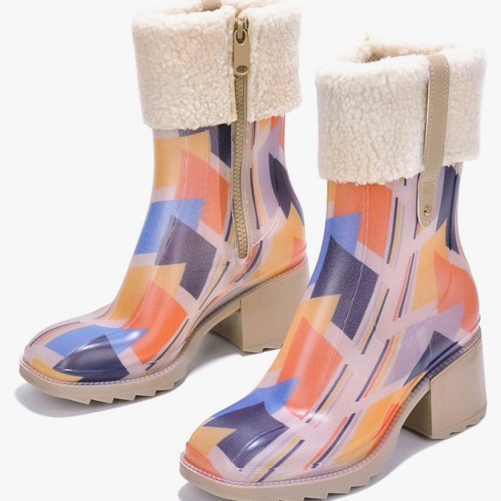 Cape Robbin Chrisma Ankle Booties a mid-block heel, sherpa cuff, and lug sole.